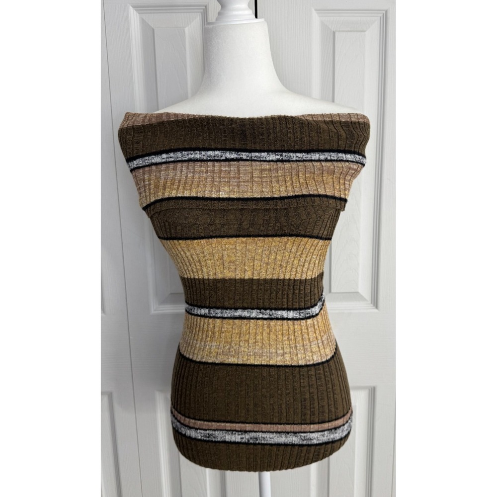 Free People Carly Ribbed Sweater Tank Women Small Brown Off the Shoulder Winter‎
